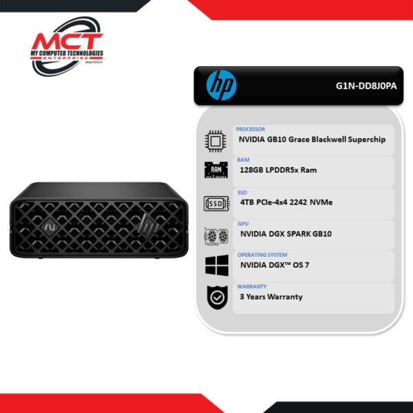 HP ZGX NANO AI G1N-DD8J0PA Supercomputer (NVIDIA® Blackwell, 20 Core Arm, 128GB LPDDR5x, 4TB SSD, NVIDIA DGX™ OS, 3Y)