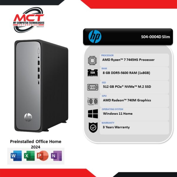 HP OmniDesk S04-0004D Slim Desktop PC (R7-7445HS, 8GB DDR5, 512GB SSD, ATI, W11, HS+M365, 3Y)